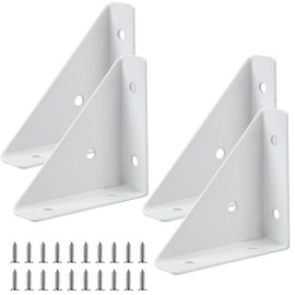 Angle Corner Brackets, 4 Packs Bed Corner Support, Angle Corner Brackets, Shelf Brackets Triangular Bracket Fastener, Braces Joining Support with Screws, Corner Bracket for Desk Bed Edge(White)