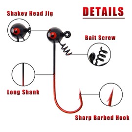 Fishing Shaky Jig Head Hooks, 18pcs Shaky Head Jigs Hooks Bass Jigs Football Jig Heads with Screw Lock for Bass Saltwater Freshwater Fishing 1/4oz 1/8oz 1/16oz