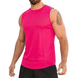 Babioboa Men's Tank Tops Sleeveless Muscle Shirts Tee Bodybuilding Shirts Mesh Gym Training Athletic Workout(Pink,M)