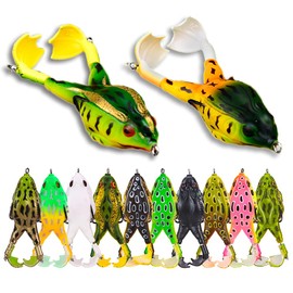 ACHUN Frog Fishing Bait Double Propeller Soft Lure Kit, Especially for Bass Freshwater Saltwater Fishing Lures (Green-12pcs)