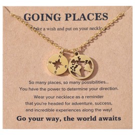 JINYRSOC 18K Gold Plated Compass Necklace for Women - Inspirational Graduation Gifts 2025, World Map Travel Jewelry with Gift Box, Adventure Keepsake for Her, Small, Brass, No Gemstone