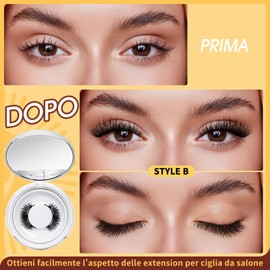 Ciglia finte magnetiche naturali, ciglia finte magnetiche riutilizzabili con applicatore, nessuna colla richiesta Ciglia magnetiche QUEWE Facili indossare e rimuovere, fornite con guida (Set-B paio)