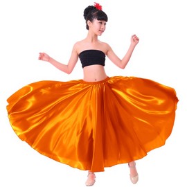 VNOEVW Girls Satin Full Long Skirt for Circle Belly Dance Folkloric Mexican Performance Prom Photoshoot (as1, Age, 8_Years, 12_Years, Orange)