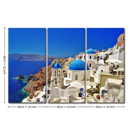 Canvas Print Wall Art Picture Santorini Island 3 Pieces Stretched And Framed Artwork Pictures Photo