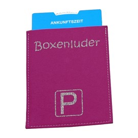 Lifestyle Look Parking disc Made with high quality 100% Wool Felt Printed with German Text / Motif: Boxenluder magenta / original internal pearl Coloured with Parking Disc in accordance with German road traffic legislation Made in Germany