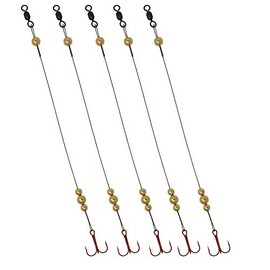 Tooth Shield Tackle Ice Fishing Tip Up Leader/Rig [90 lb] Ice Fishing Sucker Walleye Pike Musky Predator Rig (5 Pack) [Camo Wire/Gold Bead] VMC (8)