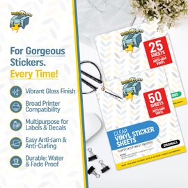 Clear Printable Vinyl for Inkjet Printer - For Epson - (Clear Sticker Paper | Waterproof | 25 Sheets) - Transparent Inkjet Printable Vinyl Sticker Paper Avoid Jams for Printers