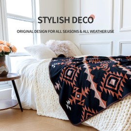 ACUSHLA Merino Wool Blend Blanket - Soft Warm Thick Washable Bed Couch Outdoor Camp Travel Car Blanket Throw All Weather, Morocco Navy Blue 63"x51"