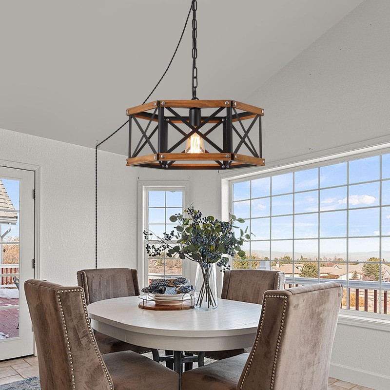 Rustic Farmhouse Large Plug in Pendant Light Fixture with Adjustable