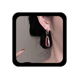 Aneneiceera Vintage Enamel Burgundy Dangle Earrings Oval Enamel Red Drop Earrings Irregular Burgundy Earrings Geometric Acrylic Red Trapezoid Earrings Jewelry for Women