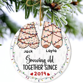 Christmas Funny Ornament Gifts for Couple, Funny Couple Gifts, Christmas Funny Gifts for Husband, Wife Gifts, Growing Old Together Since, Ceramic Ornament Hanging Xmas Tree Decor