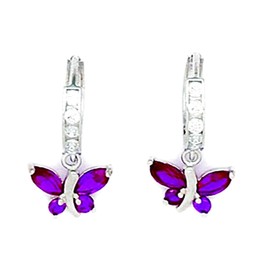 925 Sterling Silver Rhodium Plated Red Cubic Zirconia Butterfly Angel Wings Drop Hinged Earrings 19x10mm Stud Earring for Women