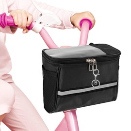 TGUS Kids Bike Basket, Front Frame Scooter Basket Bag, Handlebar Bag Organizer for Boys Girls with Clear Phone Pouch, Bike Decoration for Most Children's Bikes(Color:Black)