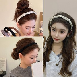 Braided Knit Headbands for Women Girls White Black Headband for Women Womens Hairband for Girls Women Non Slip Solid Color Headbands for Women 2 Piece Knitted Headband for Women Hair Bands