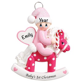Baby’s First Christmas Baby Keepsake Baby 2021 Ornament – Baby Girl First Christmas Ornament – Pink Baby 1st Christmas Rocking Horse Ornaments for Baby Christmas –My First Christmas Baby Girl Ornament