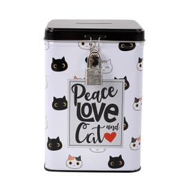 I-TOTAL® Funny Money Box with Padlock and Key Metal Money Box with Clasp (Cats)