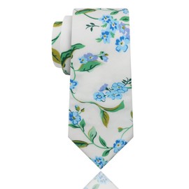 Luckyvestir Mens Ties, Sage Green/Blue/Pink Mens Floral Tie, 2.76" Flower Necktie for Wedding/Groom (B:Blue & Green & White)
