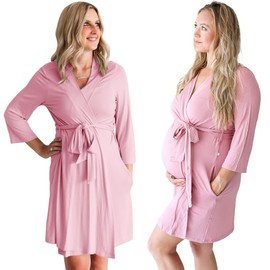 Posh Peanut Mommy Robe for Maternity Labor Delivery - Soft Nursing Robe from Viscose from Bamboo & Postpartum Robe Maternity Robe for Hospital (XX-Large) - Dusty Rose