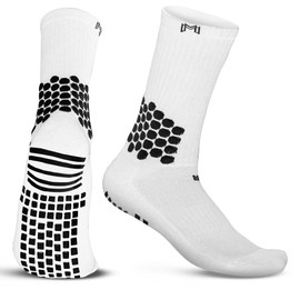 MediCaptain Soccer Grip Socks with Padded Ankle Protection, Non-Slip Grip for Blister Prevention, 13+ Years for Tennis, Pickleball, Football (US, Alpha, One Size, Regular, Regular, White)