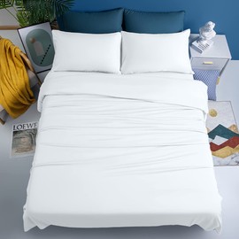 Shilucheng 100% Cooling Bamboo_ Sheets Set- Queen Size 1800 Thread Count Soft Bed Sheets,16 Inch Deep Pocket,Breathable,Comfortable and Pilling Resistant -4PC(Queen,White)