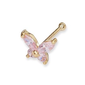 JewelryWeb - 14k Real Gold Pink Simulated Diamond CZ Butterfly Nose Stud - 20g nose ring - nose piercings - nose rings studs - clear nose studs (Yellow Gold)