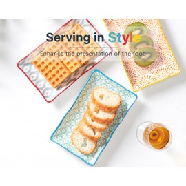 ONEMORE Appetizer Plates Set of 6-7.5 inch Small Serving Platters, Ceramic Rectangular Plates for Sushi Salad Dessert - Microwavable Oven & Dishwasher Safe, Scratch Resistant- Assorted Colors