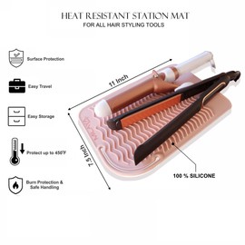 Professional Silicone Heat Resistant Styling Station Mat for All Hair Irons, Curling Iron, Straightener Pad, Iron Flat Hair, Waver, Hair Styling Tools Appliances Hair Dryer Salon Tools Rose Gold Blush