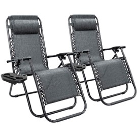 Homall Homall Zero Gravity Chair Adjustable Folding Lawn Lounge Chairs Outdoor Lounge Gravity Chair Camp Reclining Lounge Chair with Pillows for Poolside Backyard and Beach Set of 2 (Double-Gray)