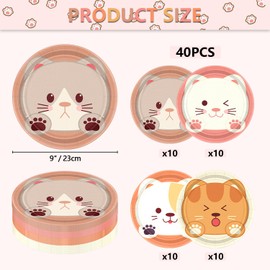 XJLANTTE 40 PCS Cat Birthday Plates Pet Party Decorations, 4 Colors Cat Paper Plates Birthday Party Plates for Kids Pet Cat Party Supplies Kitten Party Decorations, 9 Inch