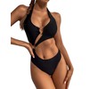 Hilinker Women's O-Ring Cutout Halter One Piece Swimsuit High Cut