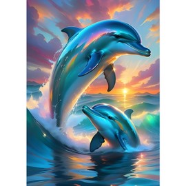 GDYEEH Dolphine Diamond Painting Adults, 5D Ocean Diamond Painting Pictures Beginners, DIY Fantasy Round Full Drill Diamond Painting Embroidery Set Cross Stitch Gifts Home Wall Decor 30 x 40 cm