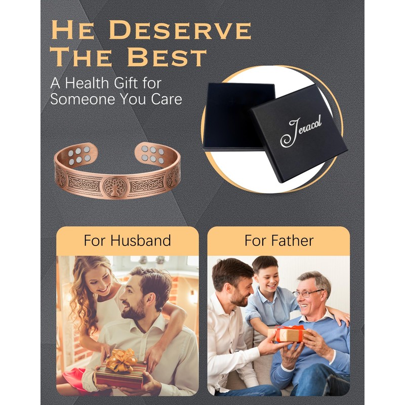 Jeracol Copper Bracelet Men and Women, 18 Ultra Strong Magnets
