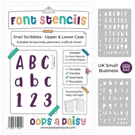 Lettering Font Stencil (Snail Scribbles Font - 20mm Tall) - Upper and Lower Case Alphabet + Numbers - Reusable Template - Perfect for Dotted Journal Bullet Planner, Scrapbook, Paper Craft, Card Making