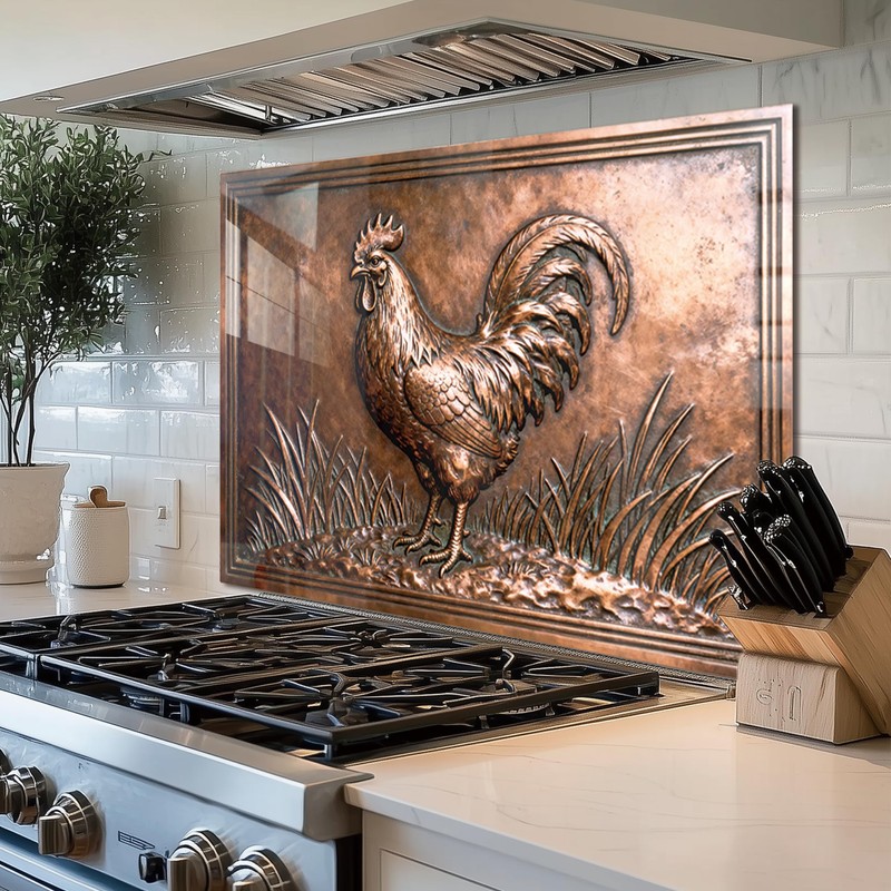 fzxwyishu Tempered Glass Backsplash for Kitchen,Stove Splashback Protector Metal copper