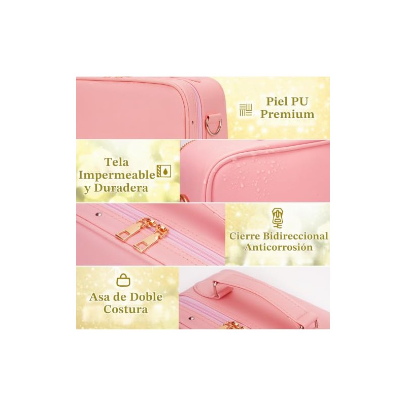 Bolsa de maquillaje de viaje con espejo iluminado, estuche de
