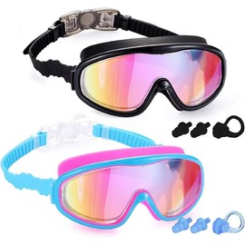 2 Pack Kids Swim Goggles, Swimming Glasses for Children from 3 to 15 Years Old - Color: Black & Blue/Pink