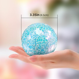 ginojex 3Pcs Mosaic Glass Orbs Decorative Balls Set 8.5cm/3.35inch Blue Sphere Wedding Party Home Decor Table Centerpiece