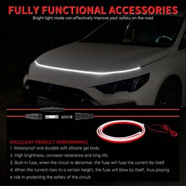 DREAMOTOR 71 Inch Car Hood LED Strip, White Exterior Dynamic Car LED Hood Light, Flexible & Waterproof, Universal Exterior Daytime Running Light Strip with Fuse Protection for Cars, SUVs, Trucks