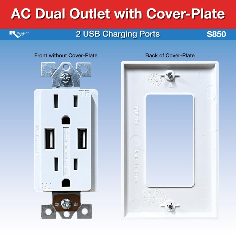 RV Designer S850, AC Dual Outlet with Cover & 2