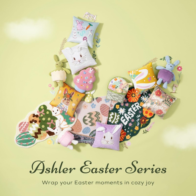 Ashler Easter Bunny Shaped Pillow, Easter Egg Throw Pillow, Soft