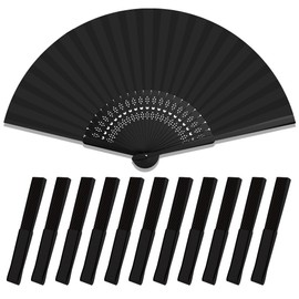 Raveahem 12 Pcs Decorative Hand Fan Foldable, 8.3 Inch Folding Fan Line Dancing Popping Paper Fans Chinese Fan with Thick Bamboo Frame for Wedding, Dancing, Party DIY Decoration (Black)