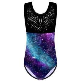 HUAANIUE Girl Ballet Leotard Sleeveless Gymnastics Leotard Long Ballet Leotard TieDye Dance Sportwear Gym Girls Blue Black Athletic Leotards Ballet Dress Kids Dancewear Costume