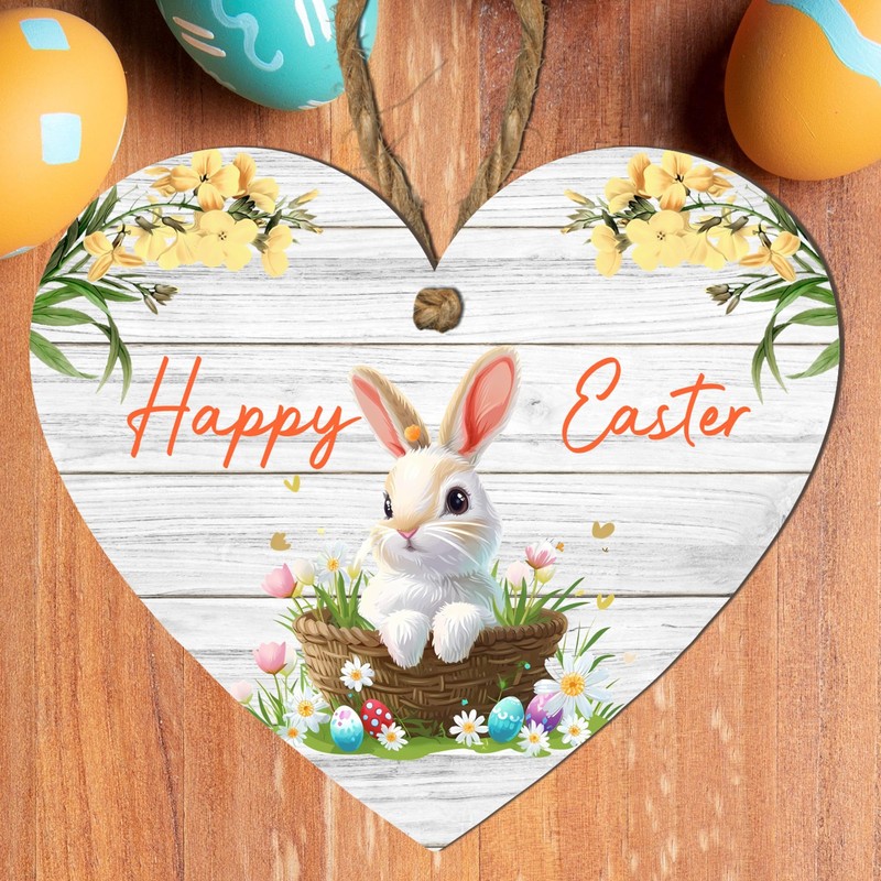 Handcrafted Easter Wooden Heart Plaque with 'Happy Easter' Quote -
