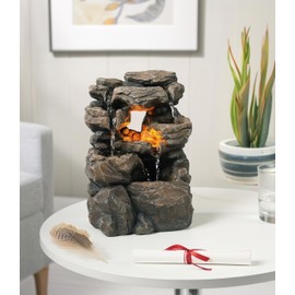 Cascading Indoor Tabletop Water Fountains with LED Light - Rockery Waterfall Fountain - Quiet and Relaxing Water Sound - Small 9.7 Inch Desktop Size - Home/Office Decor