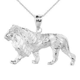 Sideways Crosses .925 Sterling Silver Textured Lion Pendant Necklace, 20”