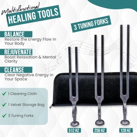 NS crafts Gardiner Brown Healing Medical Tuning Fork Set C 128Hz, 256Hz, 512Hz Brushed Stainless Steel for Sound Therapy and Healing