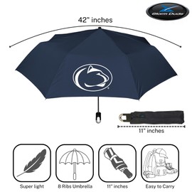 Storm Duds Mini Compact Storm Umbrella - Penn State Nittany Lions Logo 42” Coverage, Folds to 11 Inches- Swivel Clip on Handle - Water, Wind & Rust Resistant, and Flexible Frame