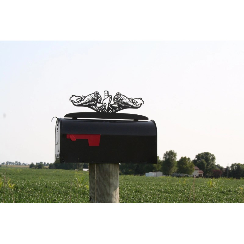 Submarine Dolphins Metal Mailbox Topper, Black Dolphin Sign