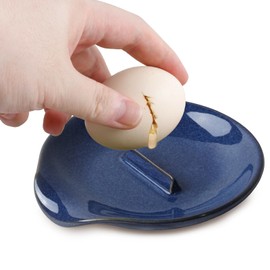 FFQ Egg Cracker & Spoon Holder, Spoon Rest for Kitchen,Ceramic Spoon Holder for Stove Top, Cooking Spoon Holder,Heat Resistant Utensil Rest for Countertop, Blue