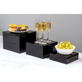 Set of 3 Glossy Black Acrylic Cube Display Nesting Risers with Hollow Bottoms